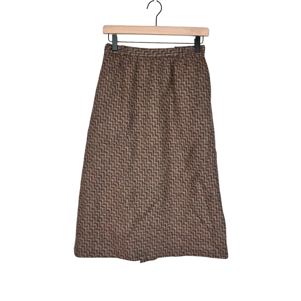 Vintage Breckenridge Wool Tweed Midi Skirt Brown Orange ILGWU Made in USA Mens 8